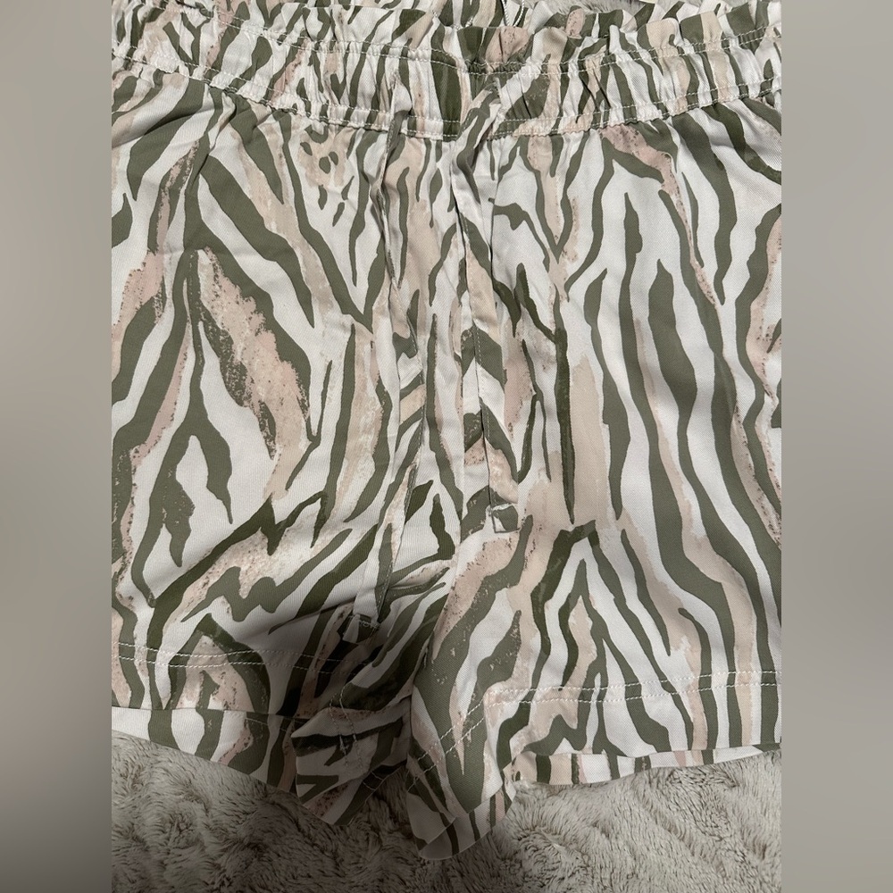Calypso St. Barth High Waist Zebra Print Shorts - Green and Cream - Picture 3 of 11